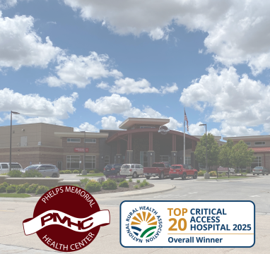 PMHC main entrance exterior with PMHC and Top 20 award logos